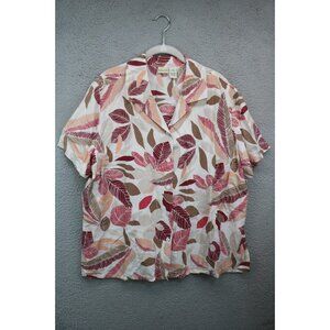 Linden HIll 100% Silk Short Sleeve Button-Up Top-1X-Floral-Beachy